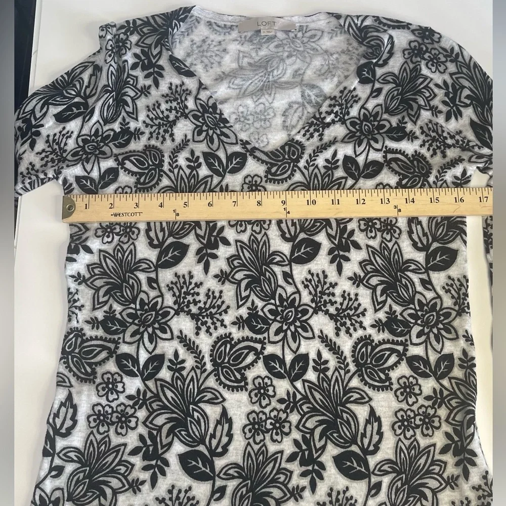 LOFT Black and White Fitted Blouse with Intricate Design - Picture 6 of 8